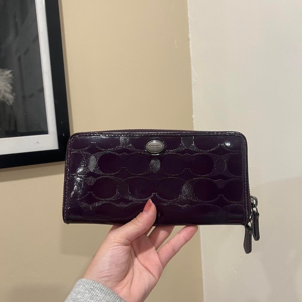 Y2K 2000s purple Embossed Signature C Monogram Coach Peyton Zip Accordion Wallet